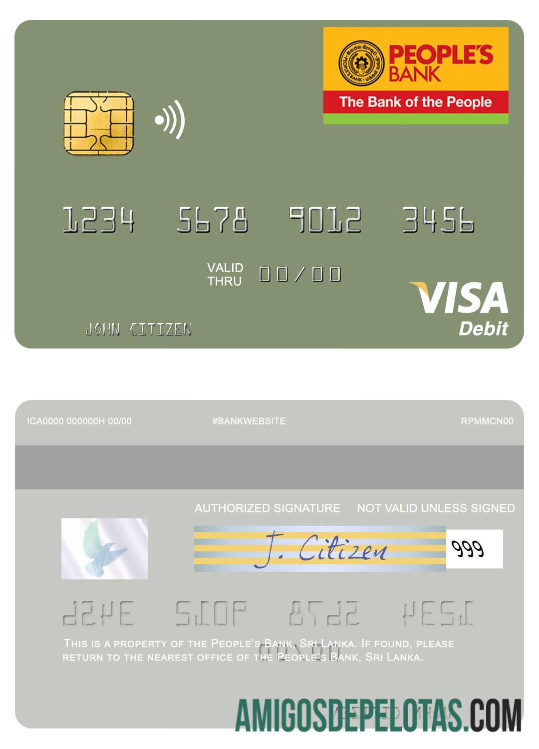 Cartão de débito Visa do Banco Popular do Sri Lanka amostra